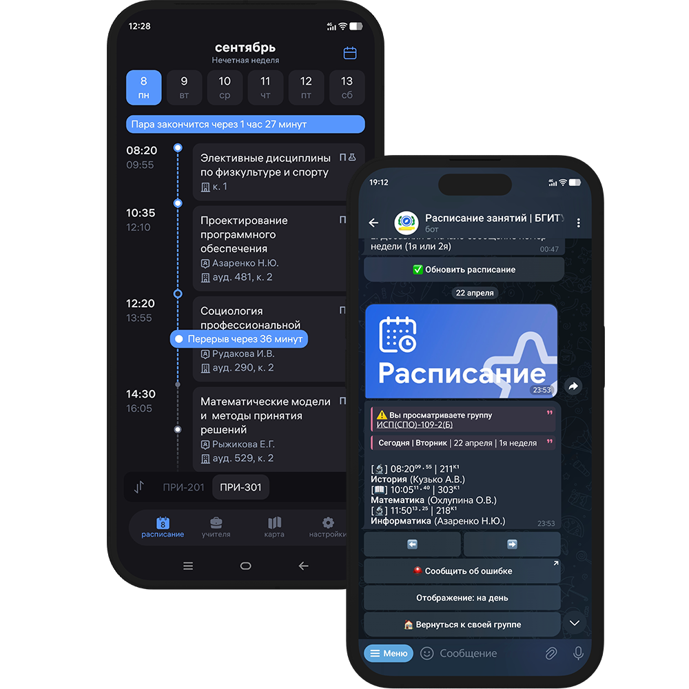 Telegram и приложение Compass на телефонах